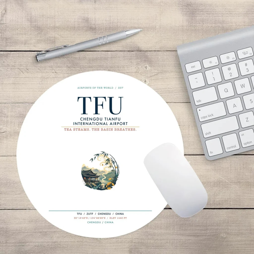 Chengdu Tianfu International Airport (TFU) design on white round mouse pad