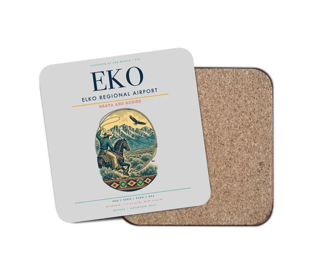 Elko Regional Airport (EKO) design on light gray 1 piece coaster