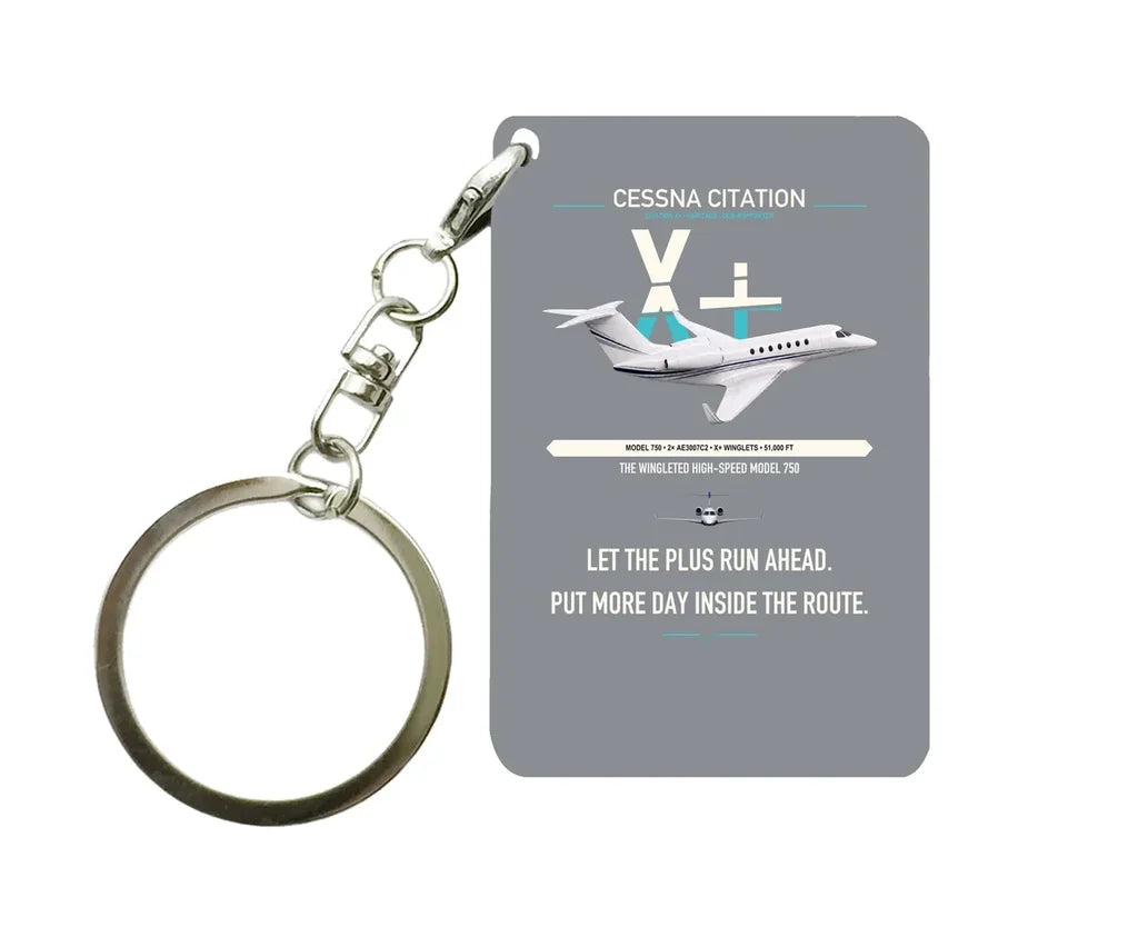 Cessna Citation X+ design on gray designed key chain, double-side print
