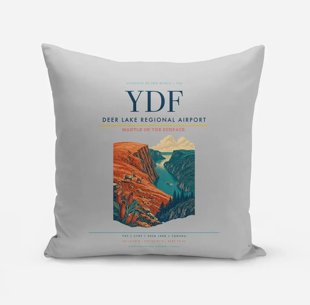 Deer Lake Regional Airport (YDF) design on light gray pillow