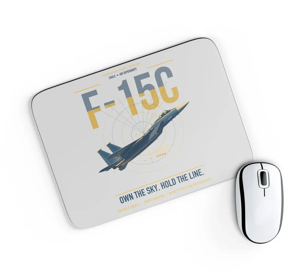 F-15C Eagle design on light gray rectangle mouse pad