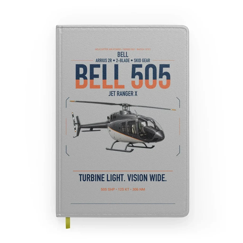 Bell 505 Jet Ranger X design on light gray notebook