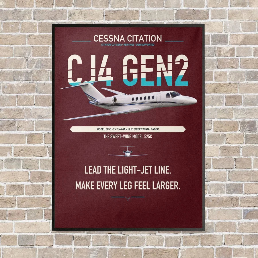 Cessna Citation CJ4 Gen2 vertical canvas print - framed - dark red background