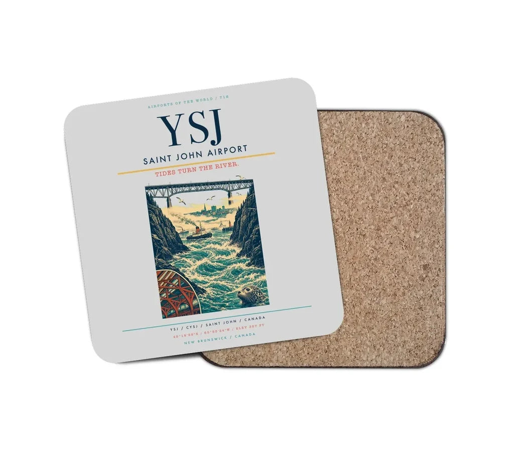 Saint John Airport (YSJ) design on light gray 1 piece coaster