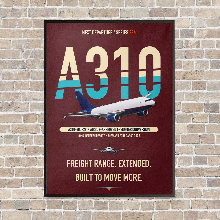 Airbus A310-300P2F vertical canvas print - framed - dark red background
