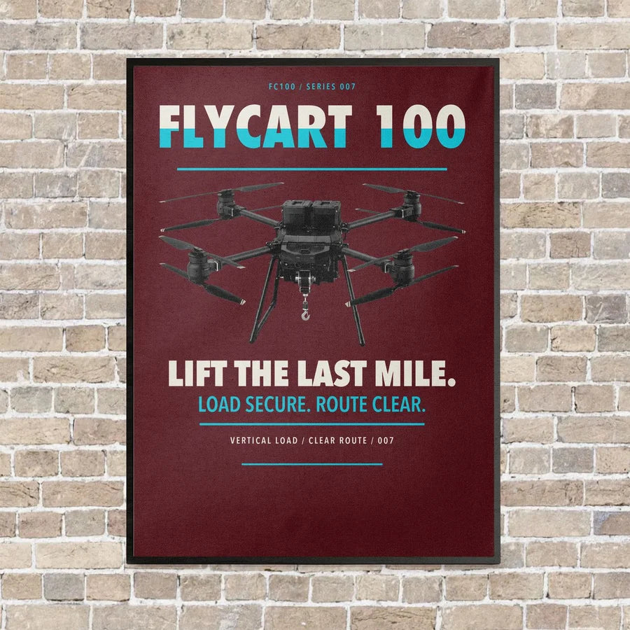 DJI FlyCart 100 vertical canvas print - framed - dark red background