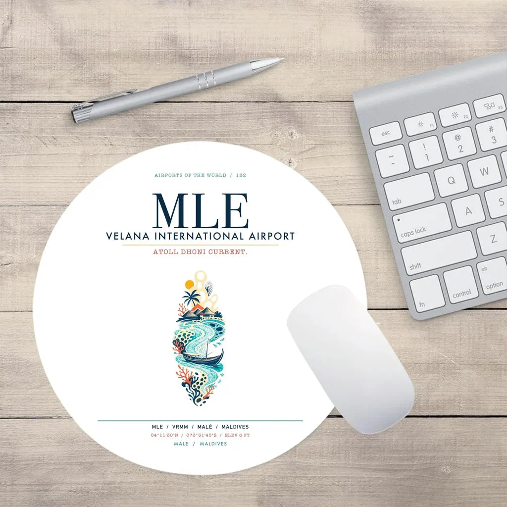 Velana International Airport Malé (MLE) design on white round mouse pad