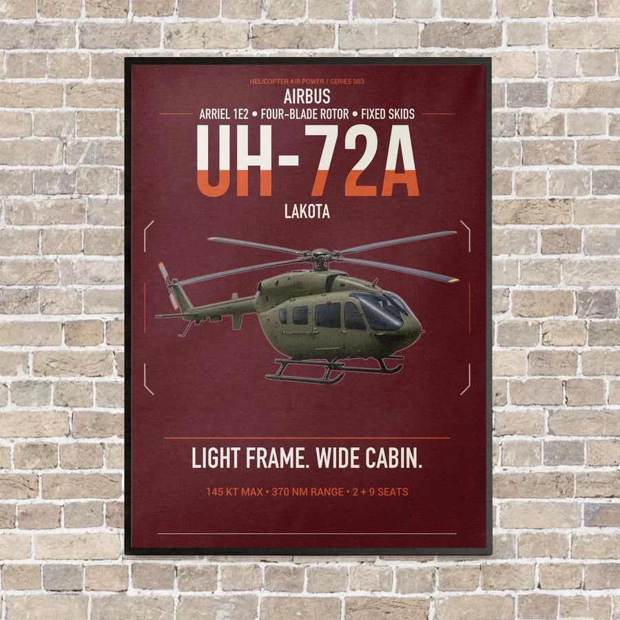 Airbus UH-72A Lakota vertical canvas print - framed - dark red background