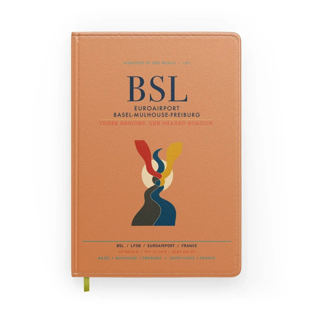 EuroAirport Basel-Mulhouse-Freiburg (BSL) design on orange notebook