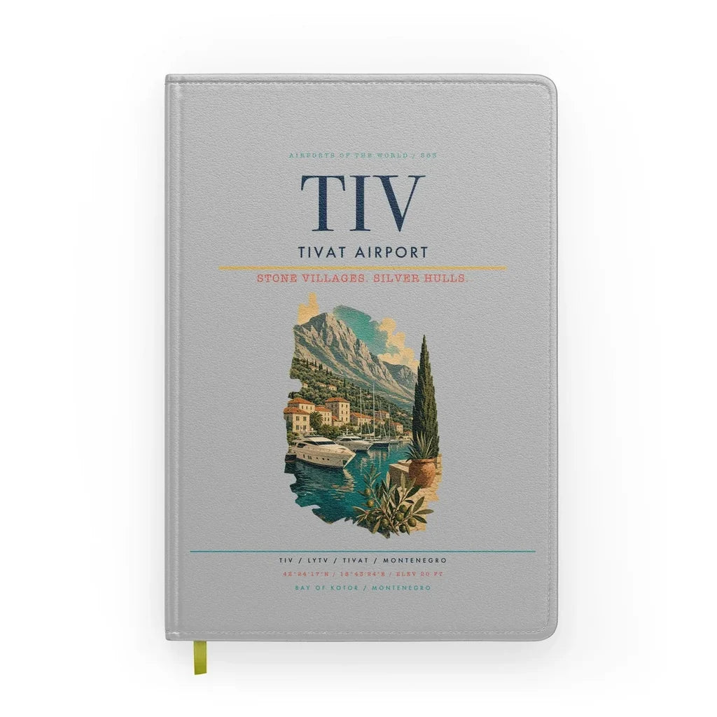 Tivat Airport (TIV) design on light gray notebook