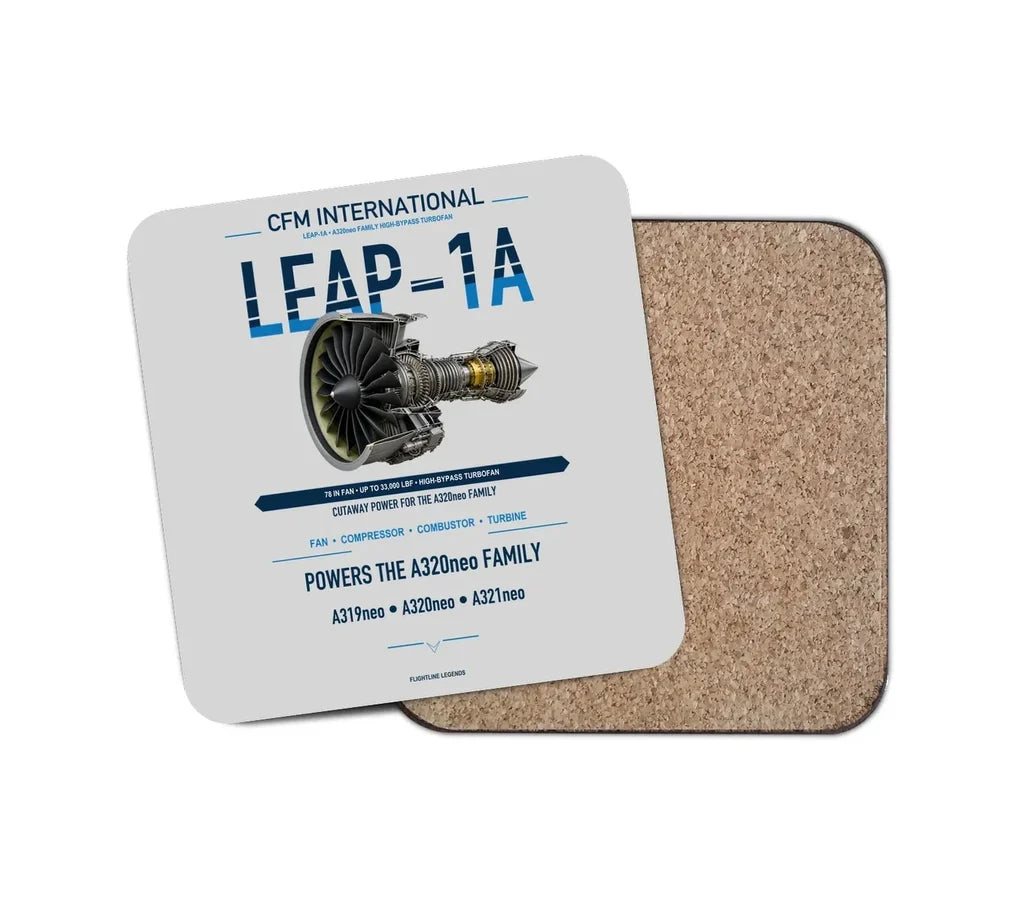 CFM LEAP-1A design on light gray 1 piece coaster