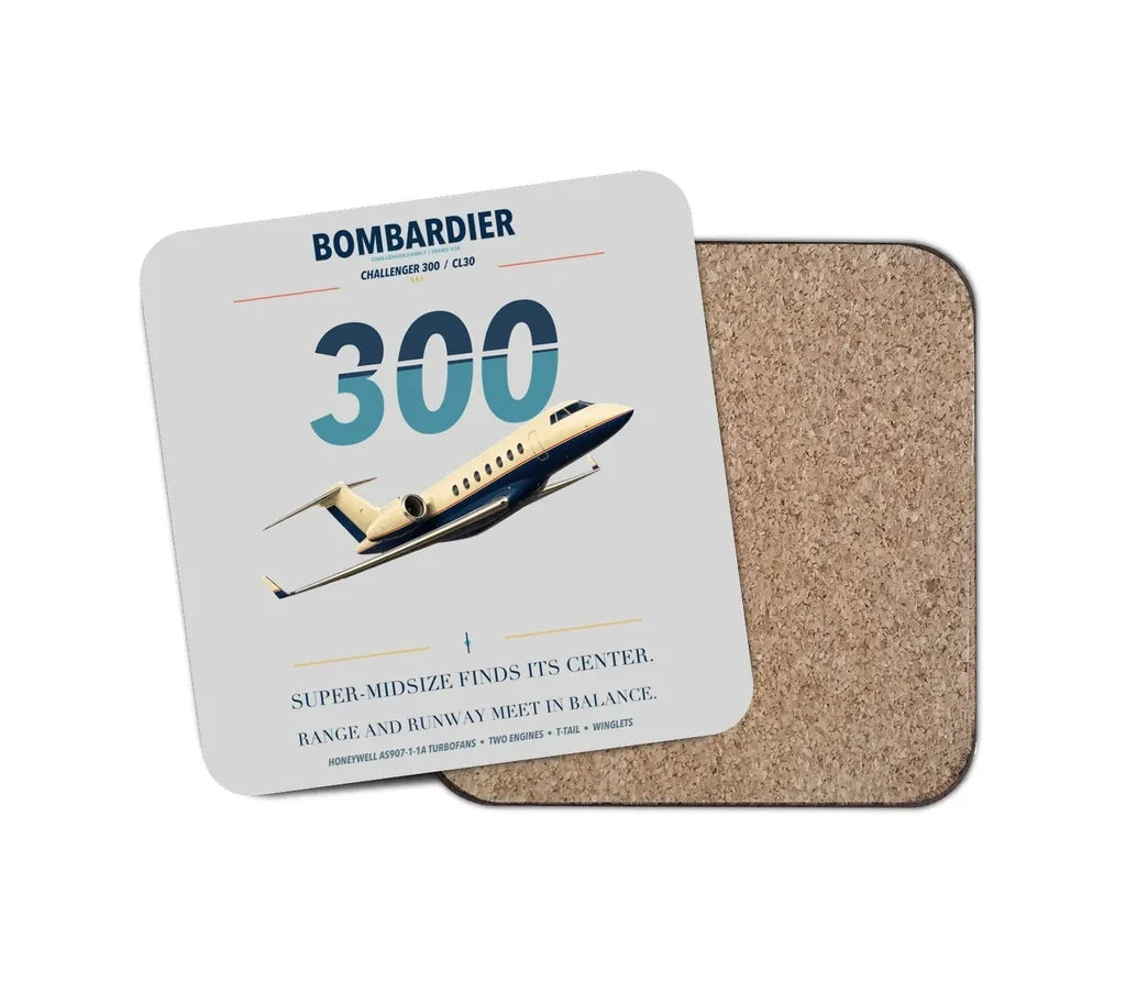 Bombardier Challenger 300 design on light gray 1 piece coaster
