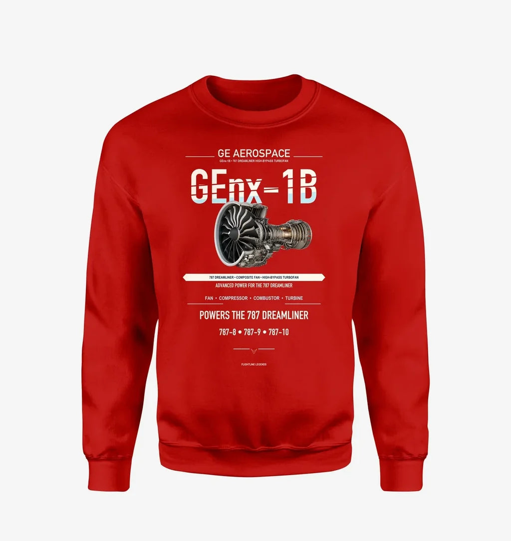 GEnx-1B design on red sweatshirt