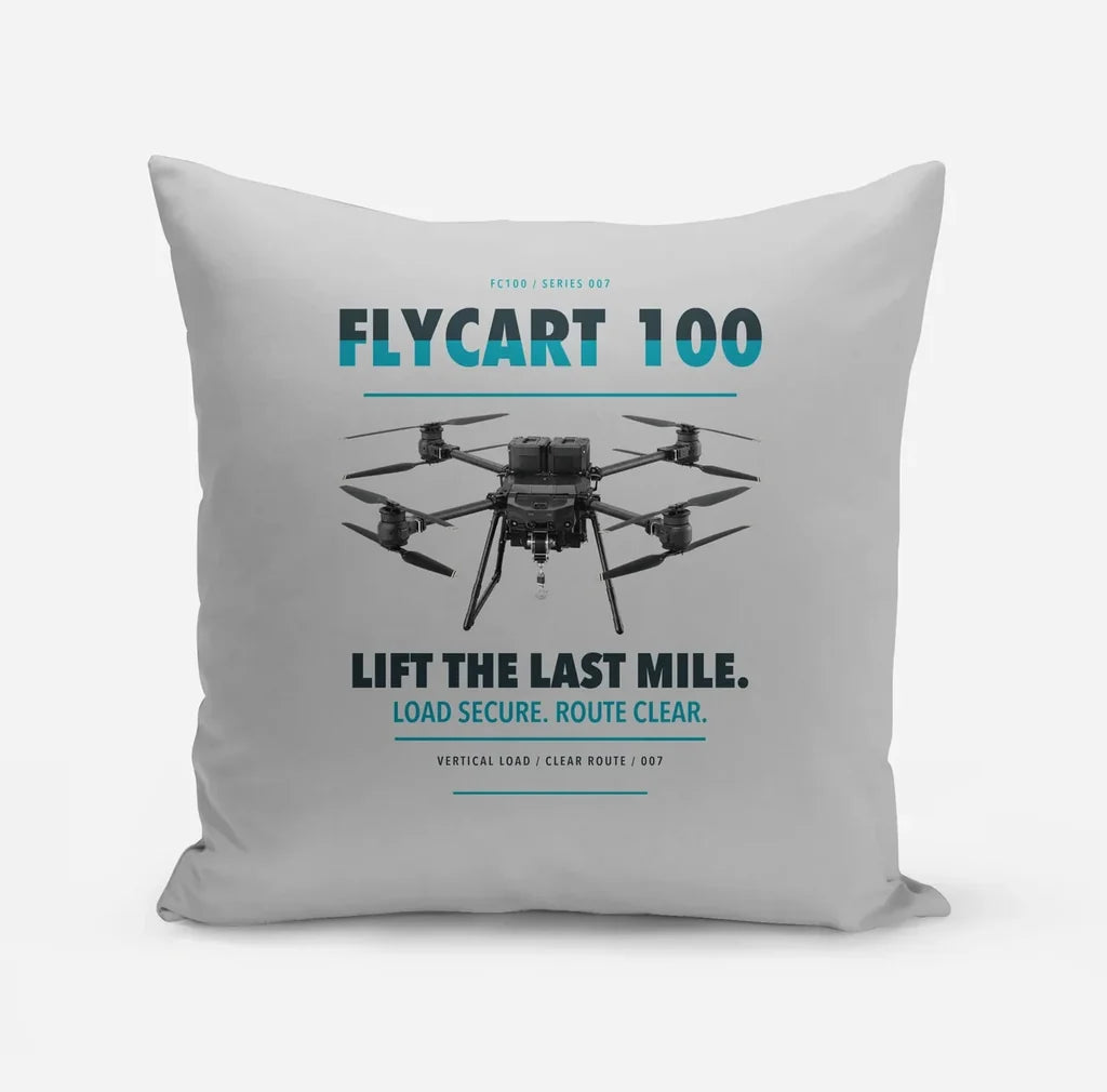 DJI FlyCart 100 design on light gray pillow