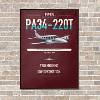 Thumbnail for Piper PA-34-220T Seneca V vertical canvas print - framed - dark red background