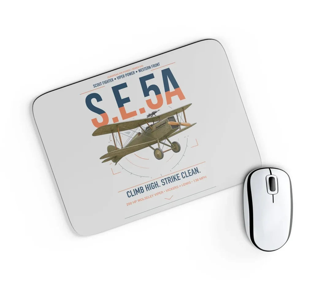Royal Aircraft Factory S.E.5a design on light gray rectangle mouse pad