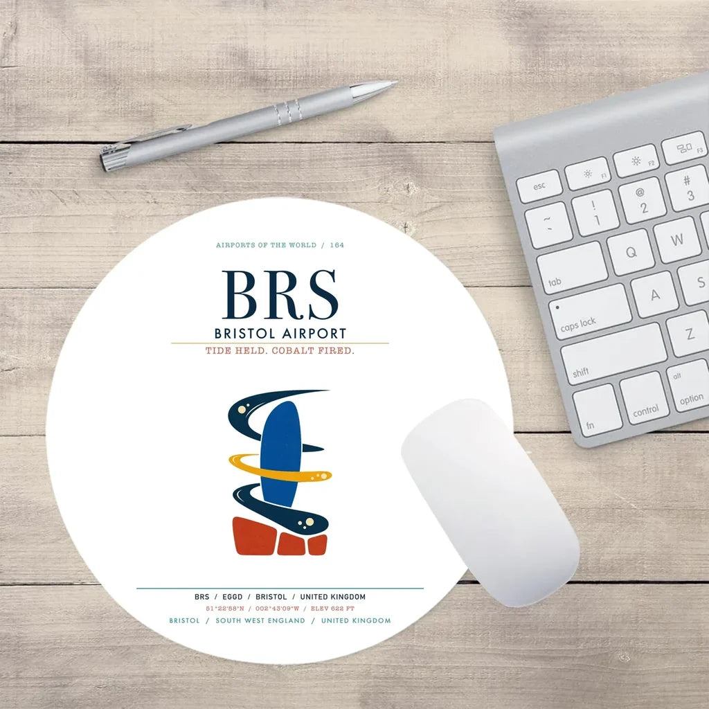 Bristol Airport (BRS) design on white round mouse pad