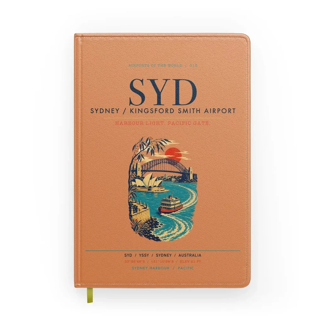 Sydney Kingsford Smith Airport (SYD) design on orange notebook