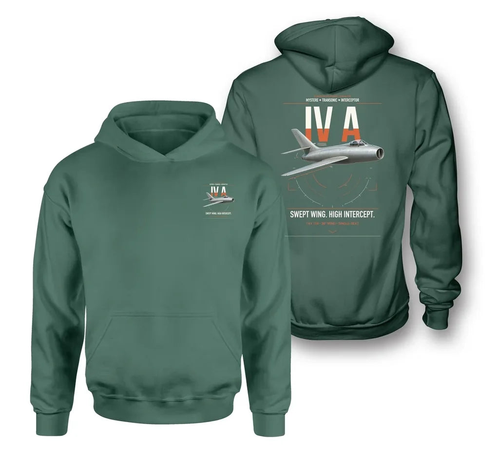 Dassault Mystère IV A design on green double-side hoodie, double-side print
