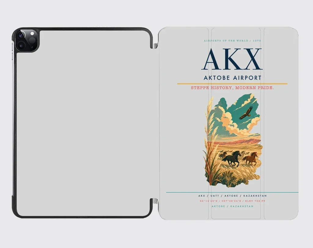 Aktobe Airport (AKX) design on light gray ipad tablet case