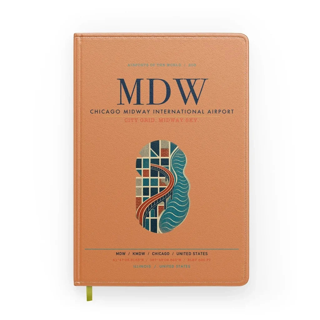 Chicago Midway International Airport (MDW) design on orange notebook