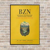 Thumbnail for Bozeman Yellowstone International Airport BZN vertical canvas print - framed - yellow background