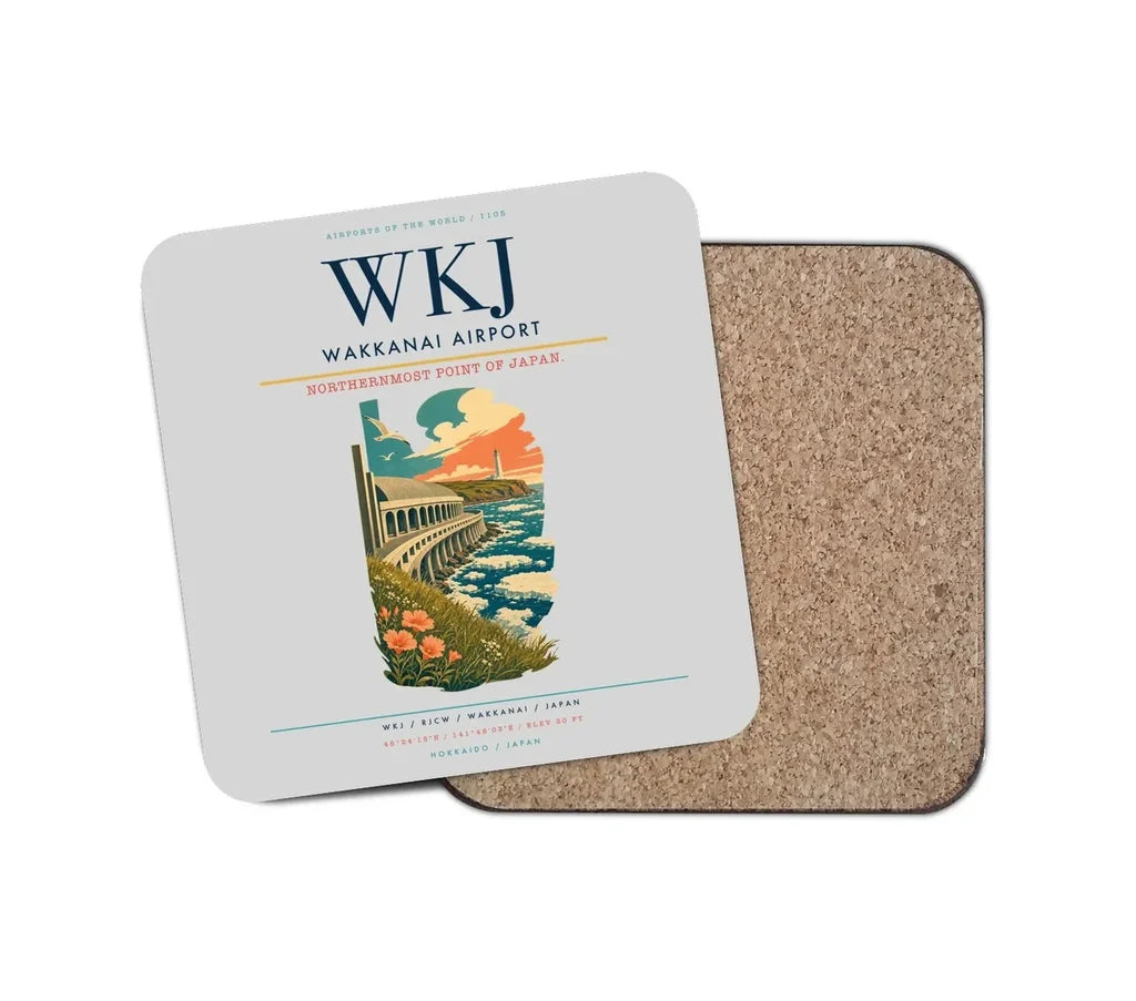 Wakkanai Airport (WKJ) design on light gray 1 piece coaster