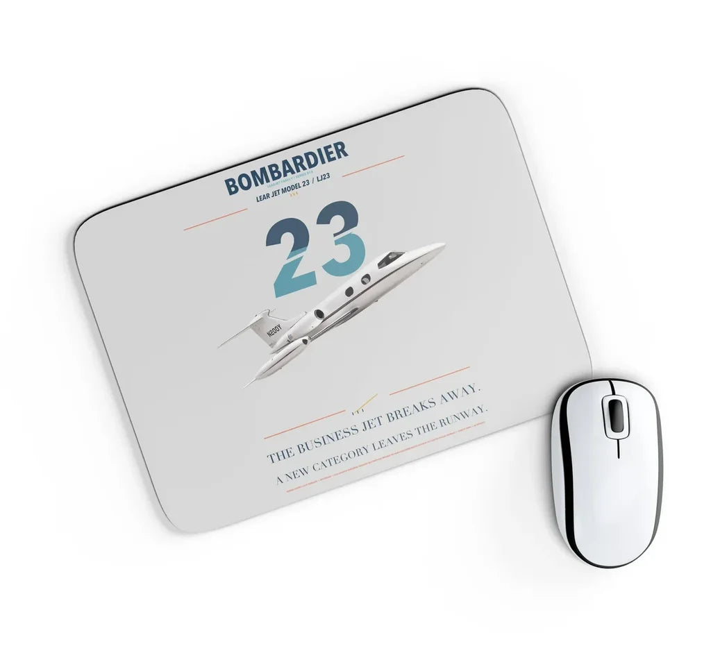 Bombardier Learjet 23 design on light gray rectangle mouse pad