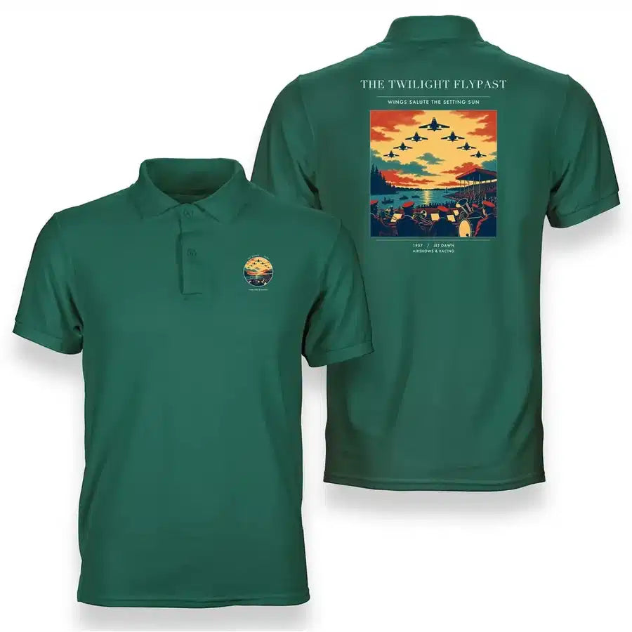 VINTAGE G4260 - The Twilight Flypast - Double-Side Polo T-Shirt design on green