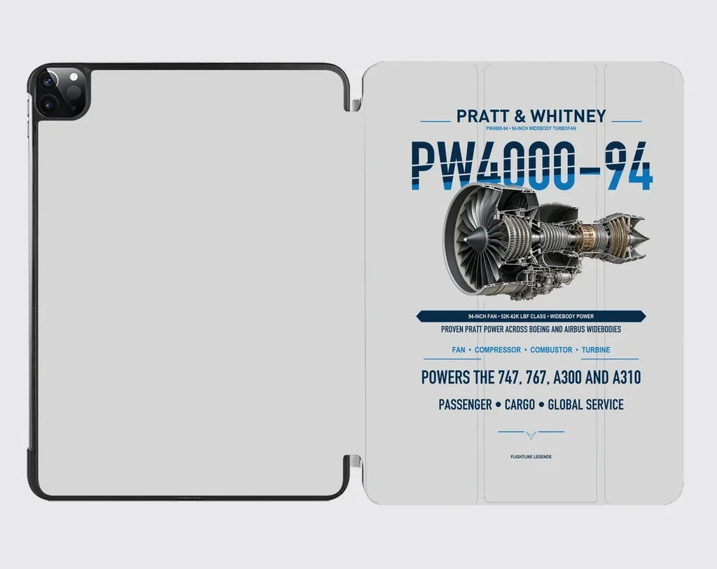 PW4000-94 design on light gray ipad tablet case