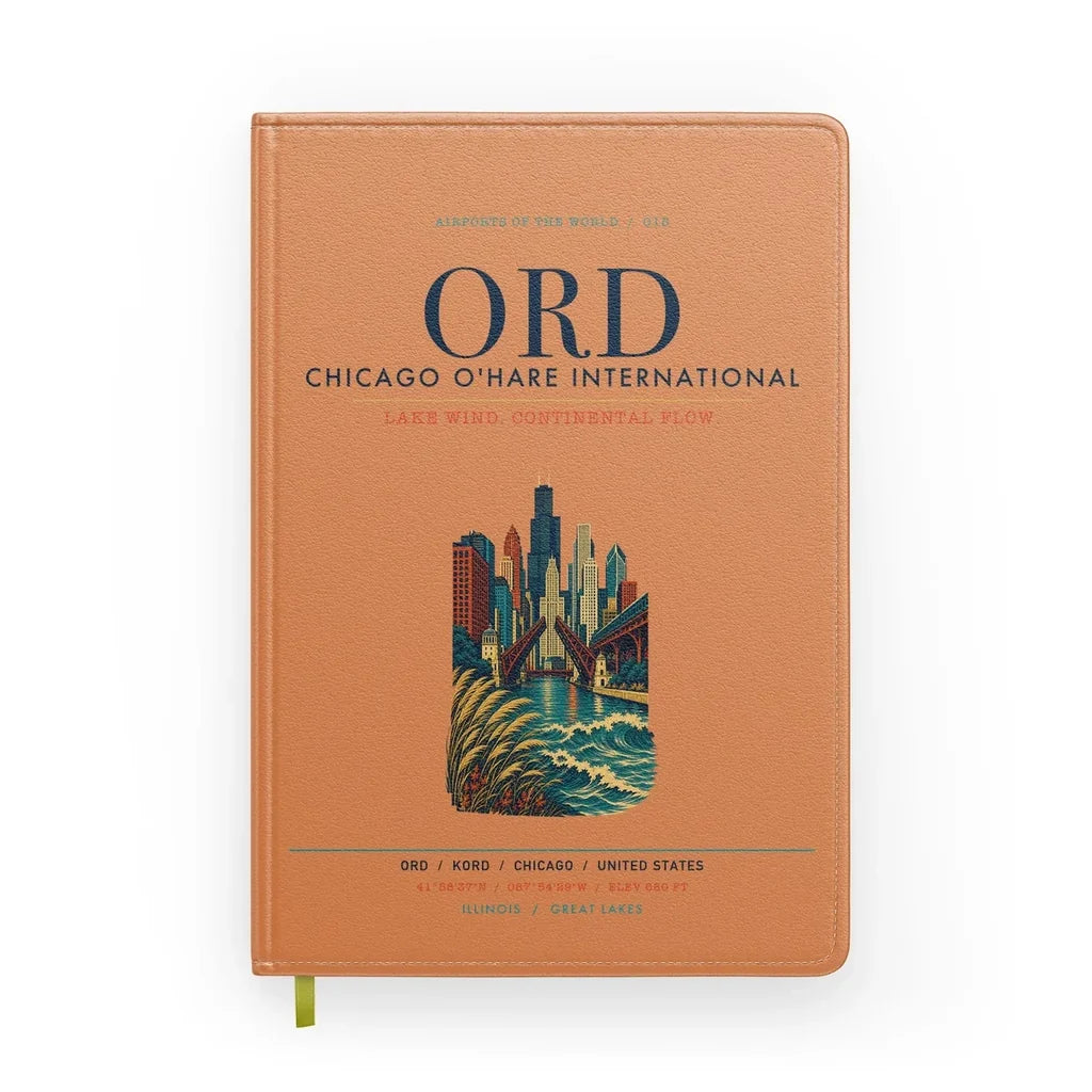 Chicago O'Hare International Airport (ORD) design on orange notebook