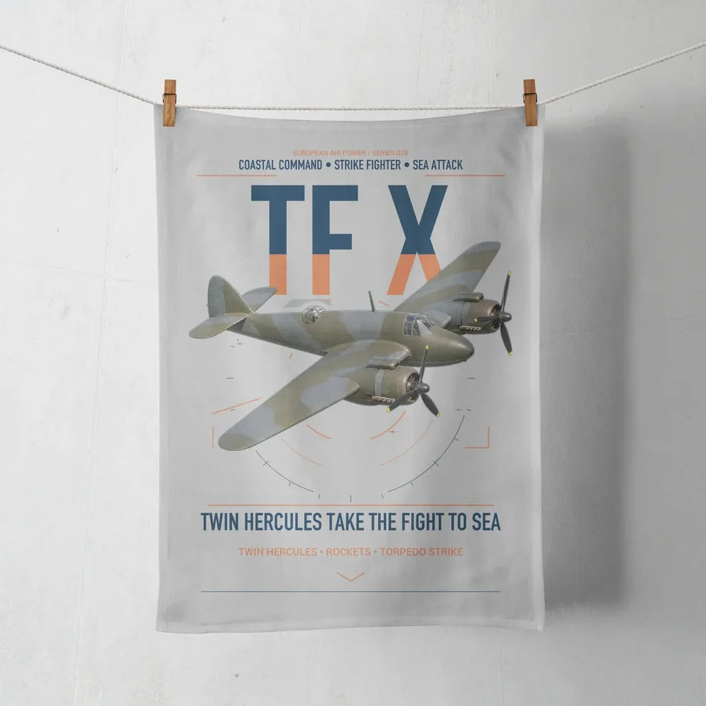 Bristol Beaufighter TF X design on light gray towel