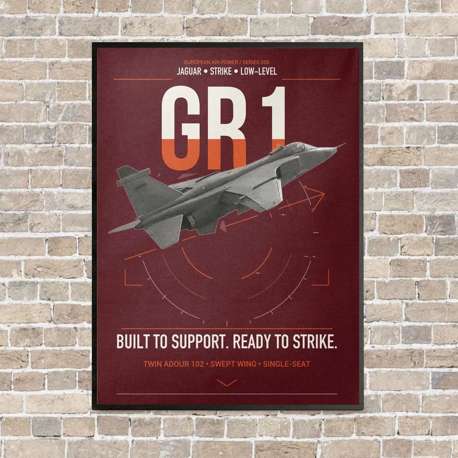 SEPECAT Jaguar GR1 vertical canvas print - framed - dark red background