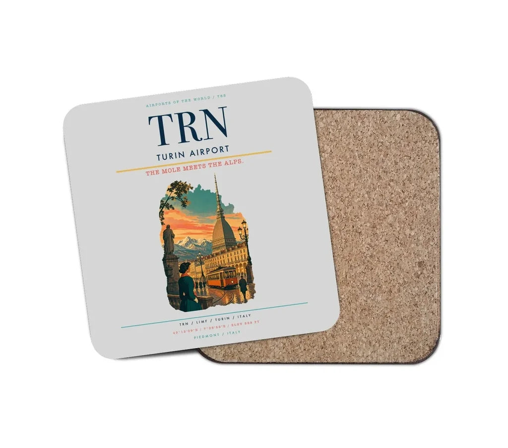 Turin Airport (TRN) design on light gray 1 piece coaster