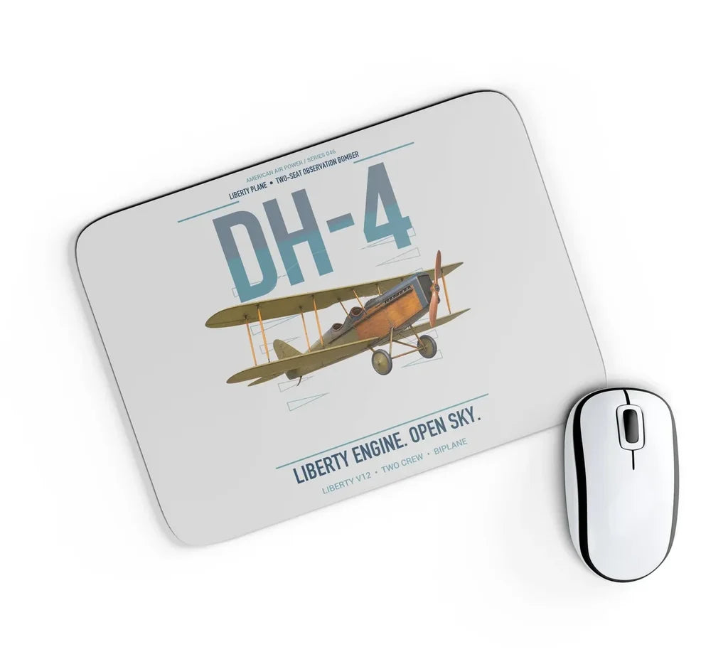 Airco DH-4 Liberty Plane design on light gray rectangle mouse pad