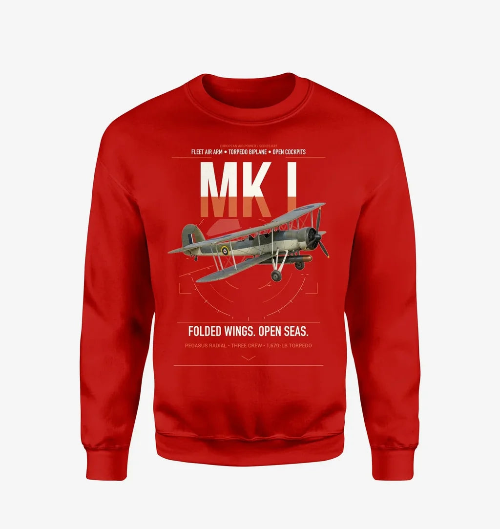 Fairey Swordfish Mk I design on red sweatshirt