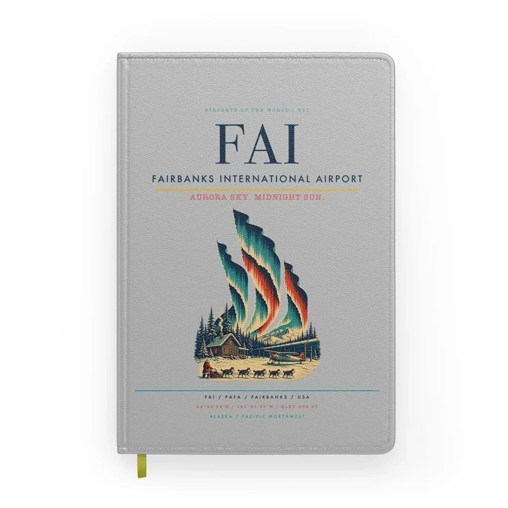 Fairbanks International Airport (FAI) design on light gray notebook
