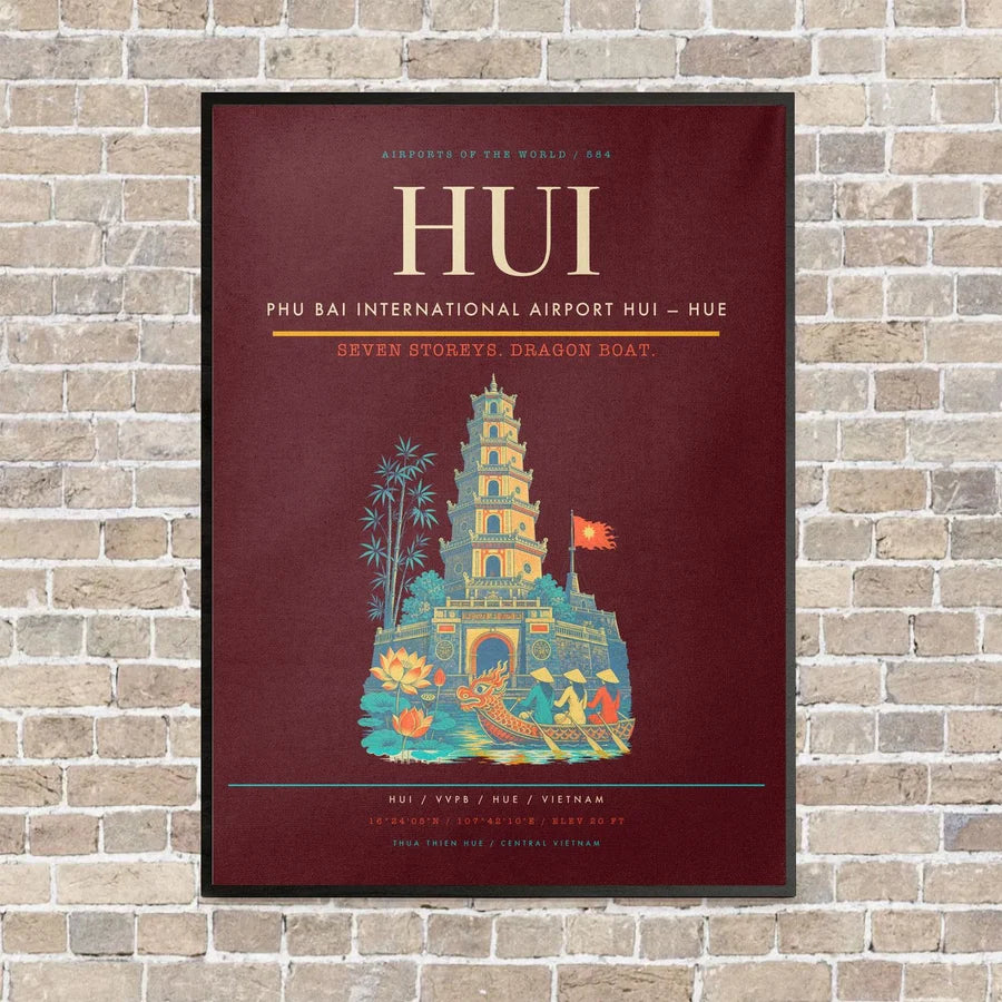 Phu Bai International Airport HUI — Hue vertical canvas print - framed - dark red background