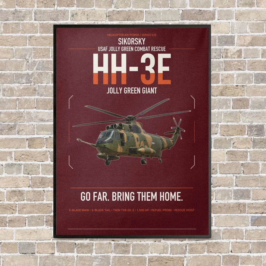 Sikorsky HH-3E Jolly Green Giant vertical canvas print - framed - dark red background