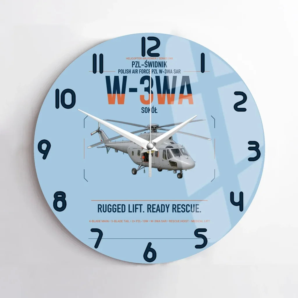 PZL-Świdnik W-3WA Sokół design on light blue no frame wall clock
