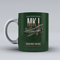 Thumbnail for Fairey Swordfish Mk I design on dark green ceramic mug, double-side print