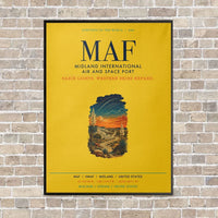 Thumbnail for Midland International Air and Space Port MAF vertical canvas print - framed - yellow background