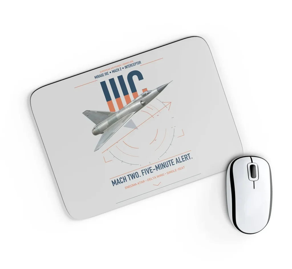 Dassault Mirage IIIC design on light gray rectangle mouse pad