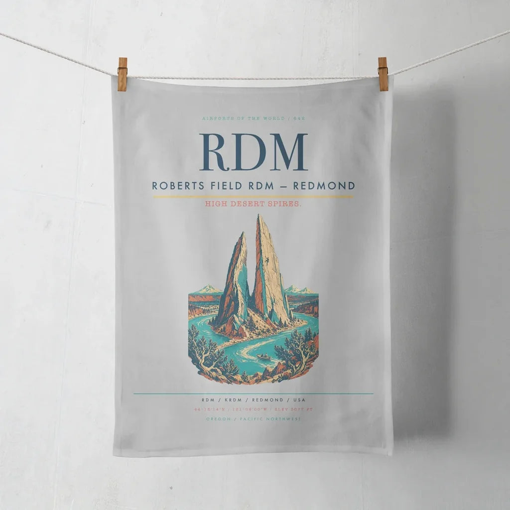 Roberts Field (RDM) design on light gray towel