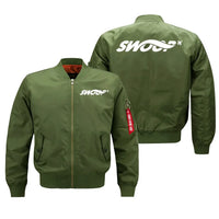 Thumbnail for Swoop Airlines aviation design embroidered on green bomber jacket