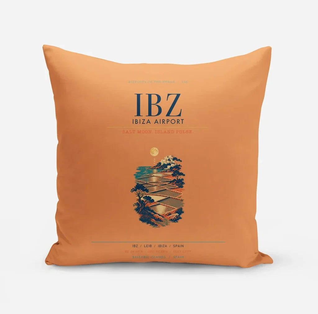 Ibiza Airport (IBZ) design on orange pillow