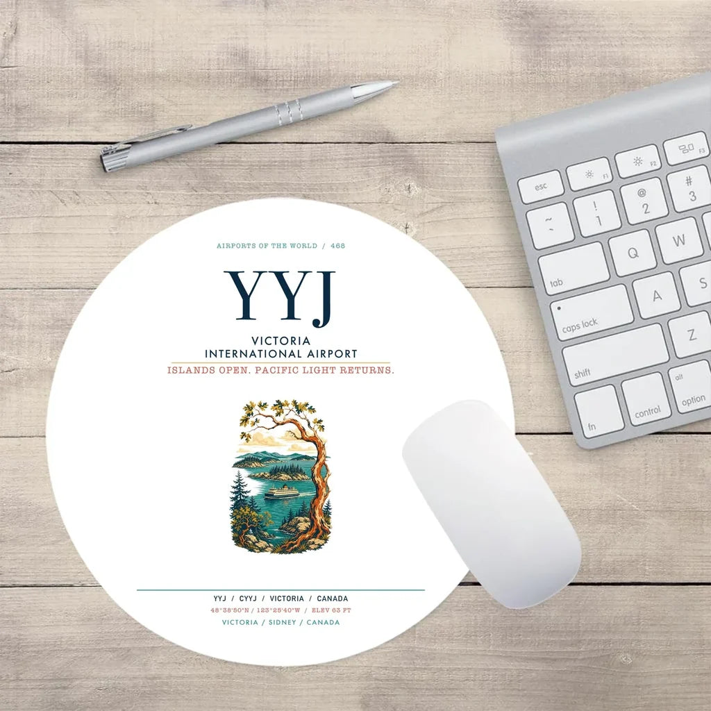Victoria International Airport (YYJ) design on white round mouse pad