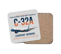 Thumbnail for C-32A Air Force Two Global Reach design on light gray 1 piece coaster