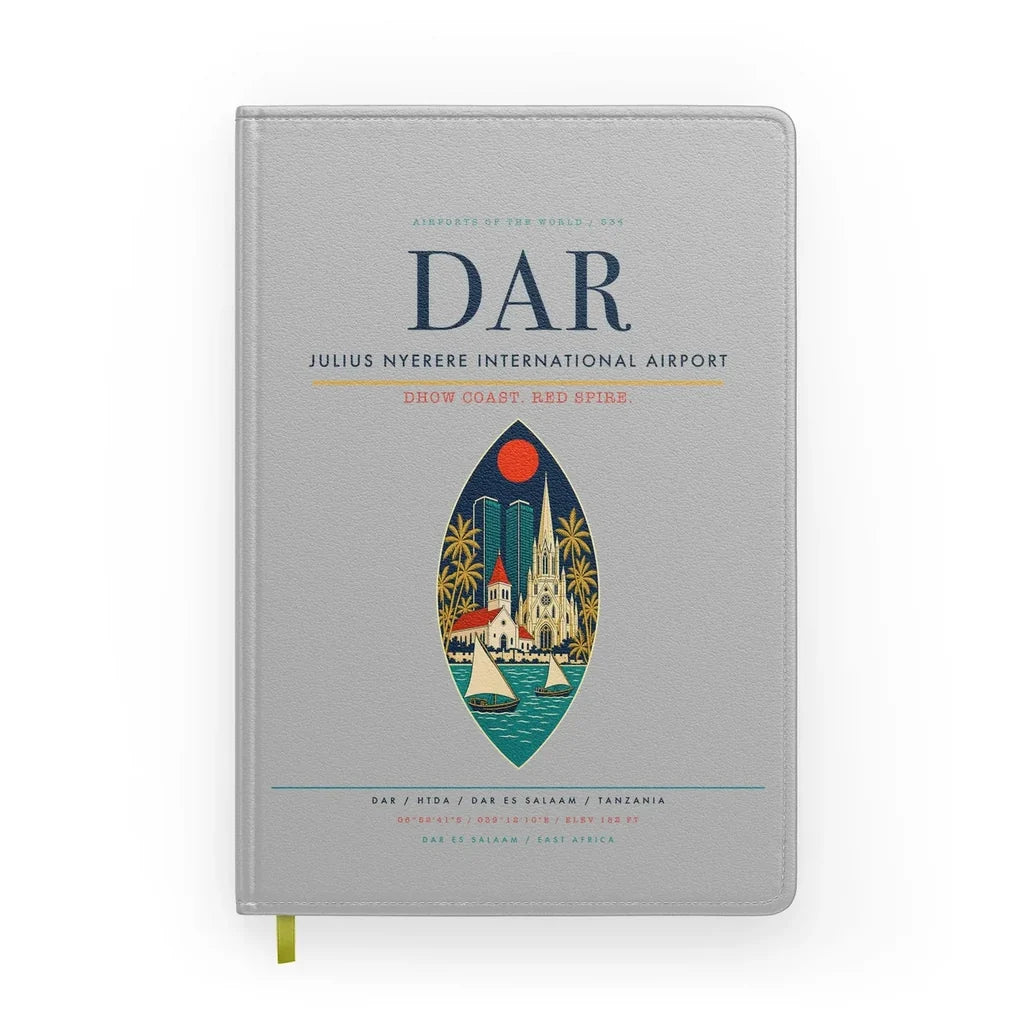 Julius Nyerere International Airport (DAR) design on light gray notebook