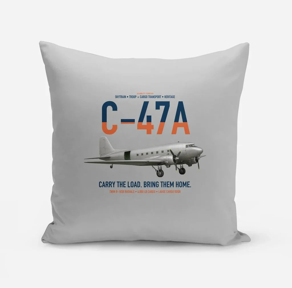C-47A Skytrain design on light gray pillow
